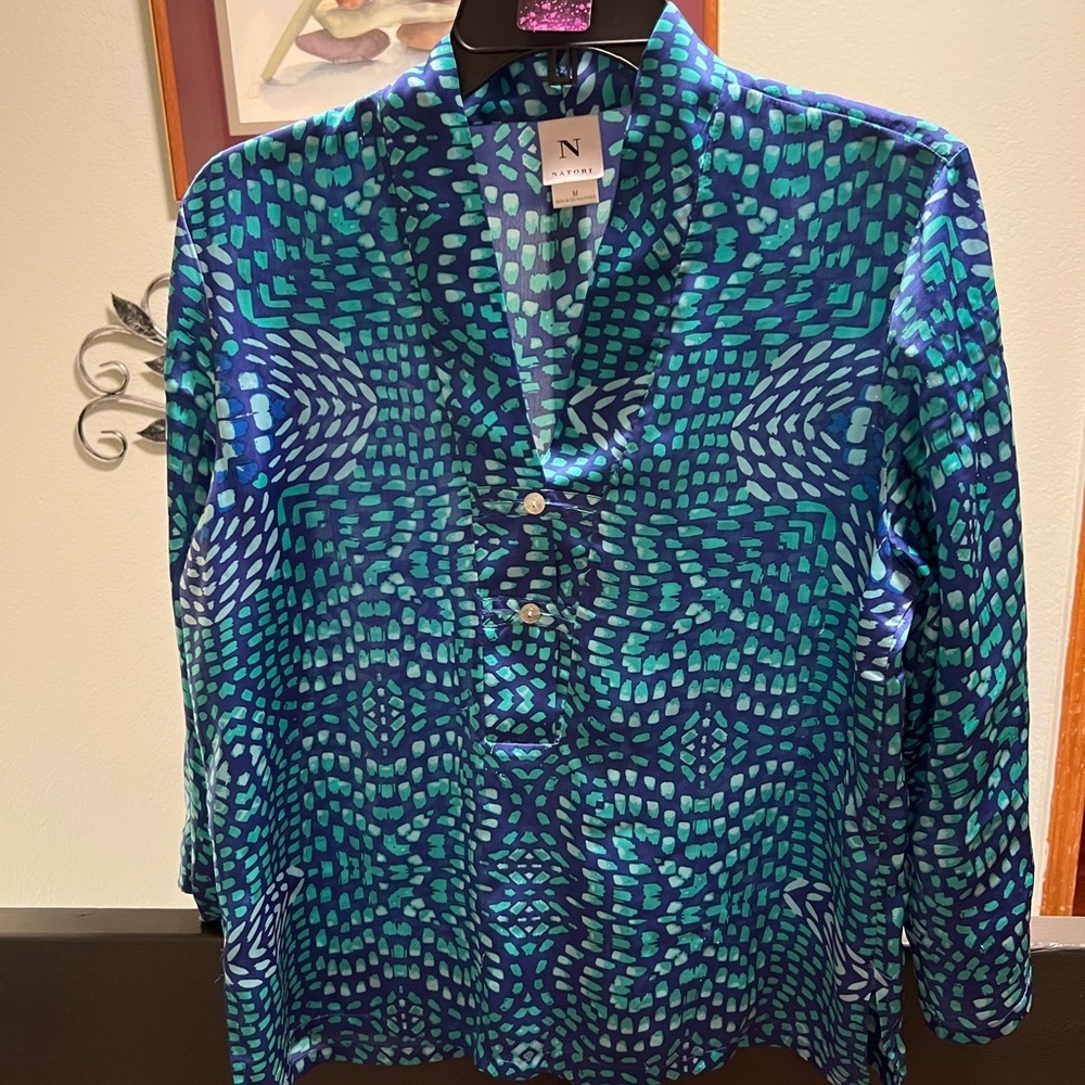 Natori Blue and Green Patterned Top #249